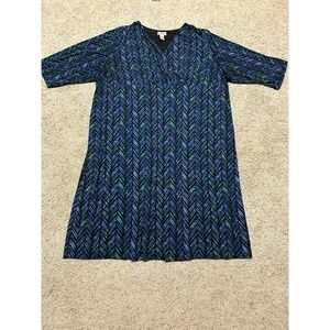 CATHERINES 5X Midi Dress Multicolor Short Sleeves Black Blue Green Stretch F23